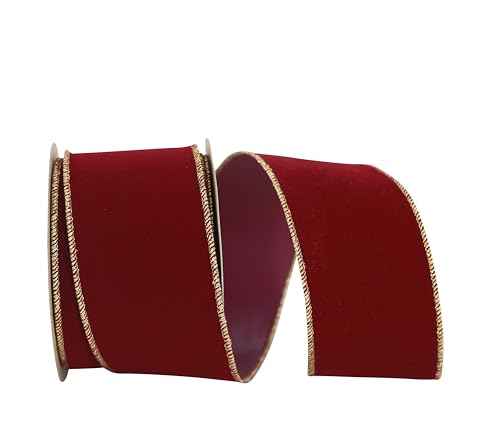 Reliant Ribbon 3900M-096-40F Velvet Merrowed Wired Edge Ribbon, 2-1/2 Inch X 10 Yards, Burgundy/Gold