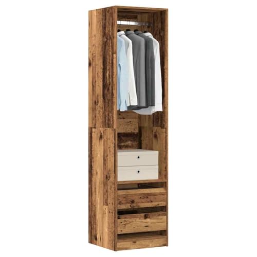 Mokuyary Armario de aspecto de madera vieja, 50 x 50 x 200 cm, material de madera, armario abierto de varios pisos con estantes para dormitorios pequeños espacios