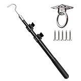 Bytcew Extendable Attic Pull Down Hook, Ladder Door Stairs Puller System Kit Rod Pole, Replacement for Ropes Cord String with Stainless Steel Ring Handle