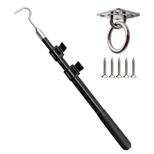 Image of Extendable Attic Pull Down Hook, Ladder Door Stairs Puller System Kit Rod Pole, Replacement for Ropes Cord String with Stainless Steel Ring Handle