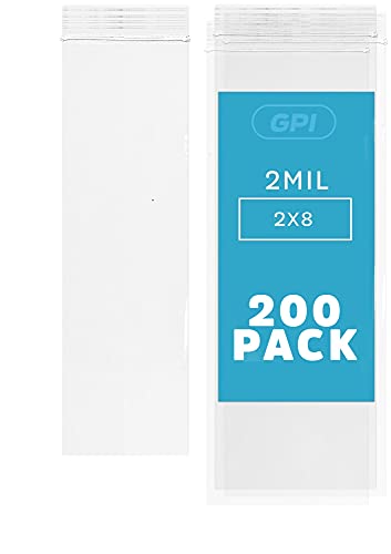 2" x 8" Zip Bags, 200 Pack, 2 Mil, Reclosable for Incense Packaging, GPI