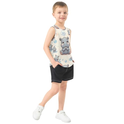 susiyo Cartoon Hippo Animals Boys Sleeveless Tank Top Girls Athletic T Shirt4