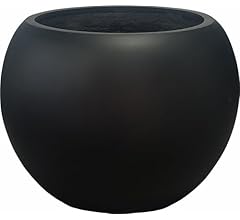 13.5 H x 17" Dia (12" Pot Opening) Round Fiberstone Planter with Drainage Hole, Black, Indoor/Outdoor Large Plant Pot for H…