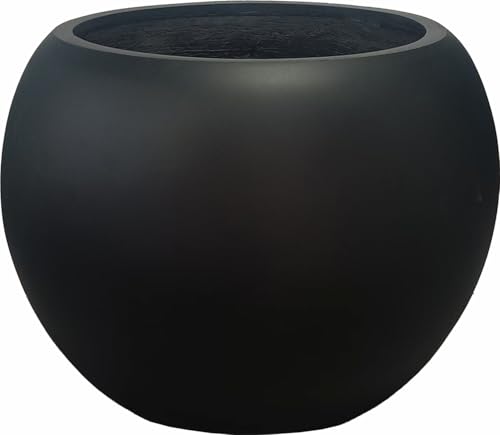 13.5 H x 17" Dia (12" Pot Opening) Round Fiberstone Planter with Drainage Hole, Black, Indoor/Outdoor Large Plant Pot for Home Patio Garden, Ideal for Large Plants