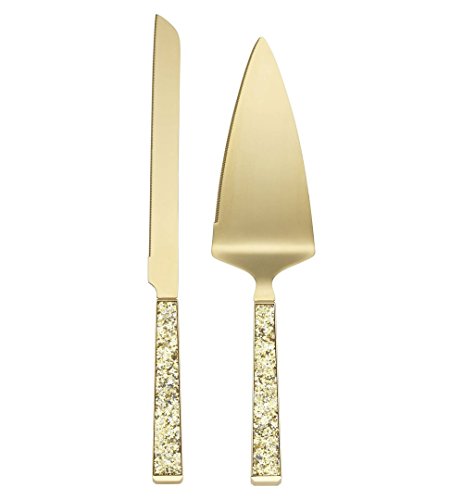 Kate Spade New York Simply Sparkling Gold Cake Knife and Cake Server Dessert Set, Gold-Plated Metal