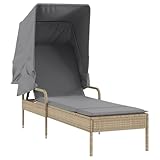 Gecheer Sonnenliege mit Dach Beige Poly Rattan, Gartenliegestuhl Strandliege Campingliege für Garten Pool Strand Camping368191