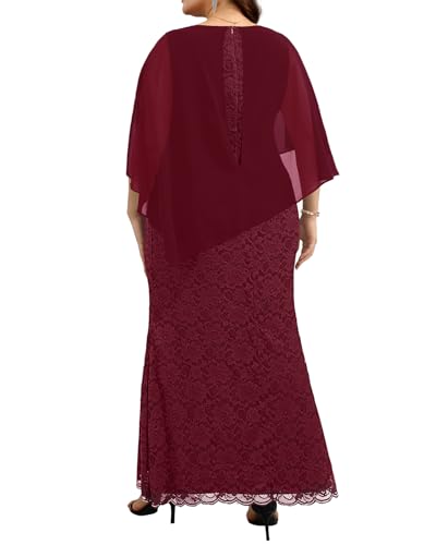 Image of Women's Plus Size Cape Dress with Chiffon Overlay Gown Formal Evening Lace Long Mermaid Dresses 2024