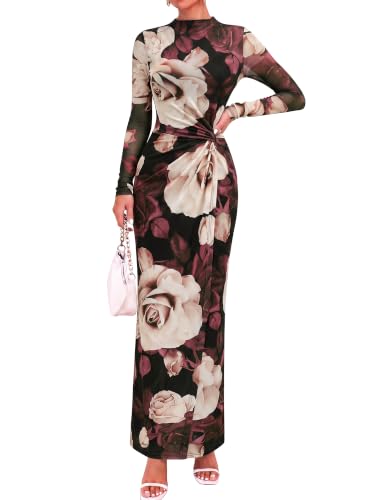 BTFBM Cocktail Dresses for Women Fall Fashion 2026,Floral Black Apricot,XXL