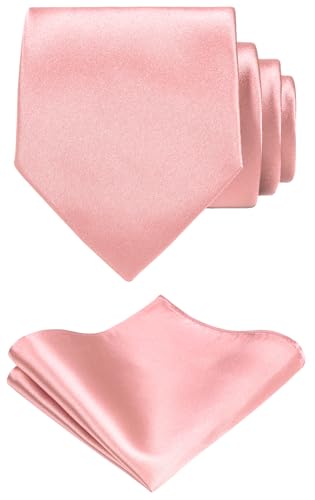 TIE G Solid Satin Color Formal Necktie and Pocket Square Sets in Gift Box (Dusty Rosepink)