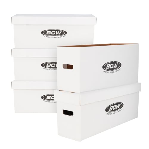 BCW Long Comic Book Storage Boxes (5 Boxes) - Corrugated Materials - Comic Book Collecting Supplies (Great for All Type of Comics)