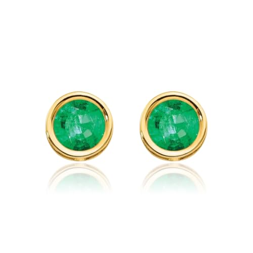 14K Solid Yellow Gold 5mm Green Emerald Studs Gemstone Solitaire Earrings May Birthstone Jewelry3