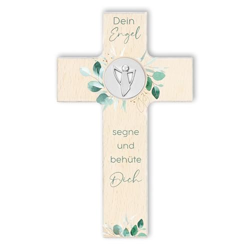 Fritz Cox Holzkreuz Dein Schutzengel segne und behüte Dich - christliches Geschenk für Kinder und wunderschön im Kinderzimmer | natur Holz, 15cm