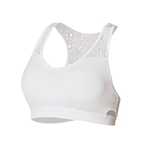 Brasier deportivo blanco de malla con espalda cruzada y copas acolchadas de alta calidad
