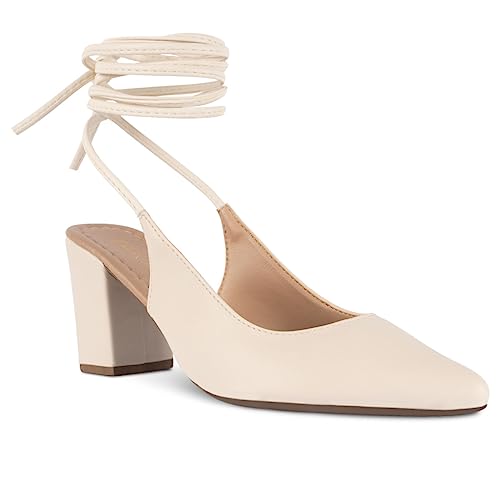 Sapato Scarpin Chanel Salto Grosso Amarração Bico Fino (Off White, br_footwear_size_system, adult, n
