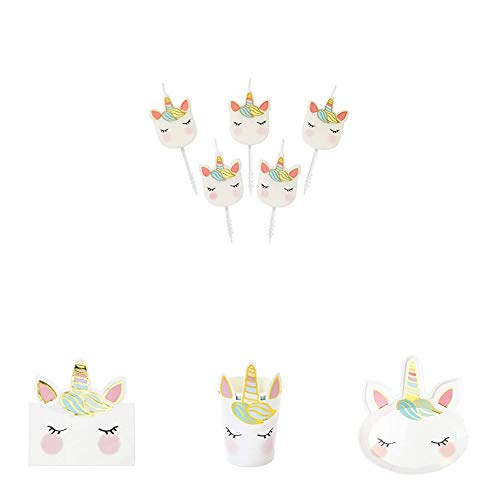 Talking Tables Unicorn Birthday Partyware Birthday Party Pack For Kids Boy Or Girls Bundle Includes Candles X 5 - Paper Napkins X16 - Paper Plates X 12 - Paper Cups X 8 #TOP11