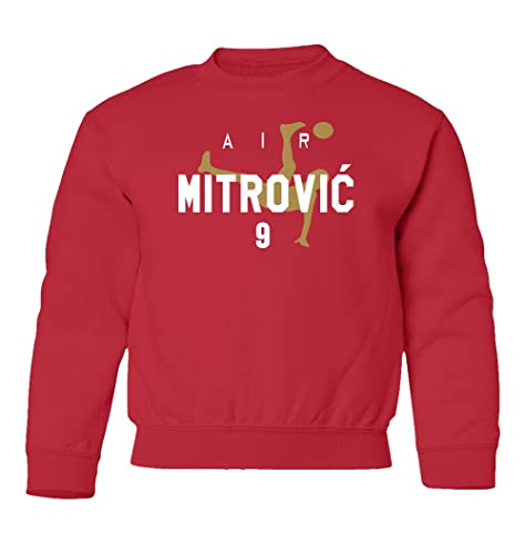 Belgian Soccer Player Air Mitrovic Youth Crewneck Sweater (Red, Youth Large)
