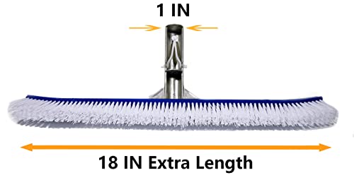 Ortarco Pool Brush for Cleaning Pool Walls, Swimming Pool Brush Head Heavy Duty, 18 in Aluminum Back Nylon Bristles EZ Clips, Pole not Included