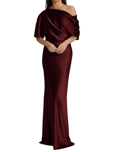 UZN One Shoulder Satin Mother of The Bride Dresses 2025 Long Formal Wedding Party Gown with Sleeves