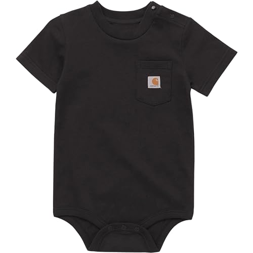 Carhartt unisex-baby Short-Sleeve Pocket Bodysuit, Black, 24M