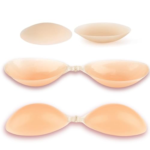 Rita Adhesive Bra Sticky Invisible Strapless Push-Up Silicone Bra for Backless Dress + Non-Adhesive Nipple Covers (Nude, B)