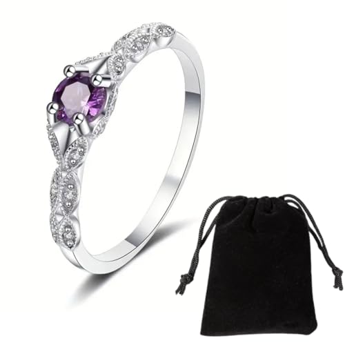 DOKRIN Anillos para mujer,Anillo de mujer con circonita y amatista (talla 8)