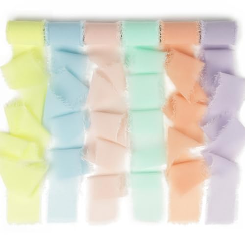 Pastel Macaron Chiffon Ribbon - 1.5 Inch x 3 Yds Colorful Frayed Silk Ribbon for Wedding Invitation Flower Bouquets Gift Wrapping Bridal & Baby Showers
