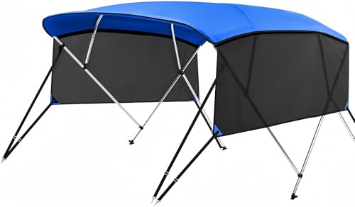 KAKIT Bimini Tops with Mesh Sidewalls Support Poles for Boats Marine Grade Canvas Top Includes 2 Straps Storage Boot 1 Inch Aluminum Frame(3 Bow 6'L x 46