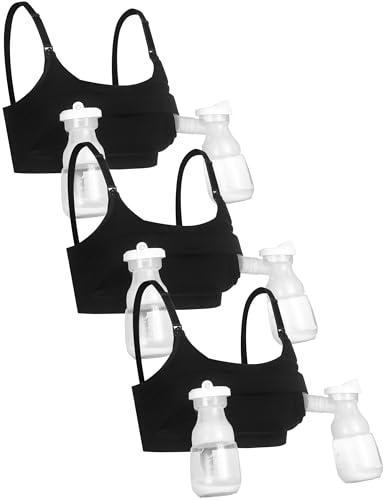 GXXGE 3Pack Hands Free Pumping Bra, Adjustable Pumping & Nursing Bra with EasyClip for All Breast Pumps Cotton Sleep Bra 3 Black X-Large