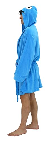 Sesame Street Cookie Monster Plush Robe for Adults, Fleece Bath Robe with Hood for Men & Women, Belt Tie, Pockets, S-M-L-XL3