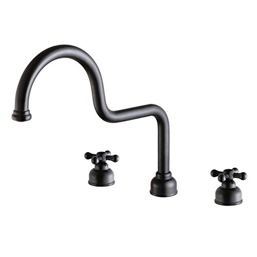 Matte Black Roman Tub Faucets Deck Mount Tub Spout 3-Hole Bathtub Faucet for High Flow Rate 2-Cross Handle Tub Filler with Valve and Trim Kit