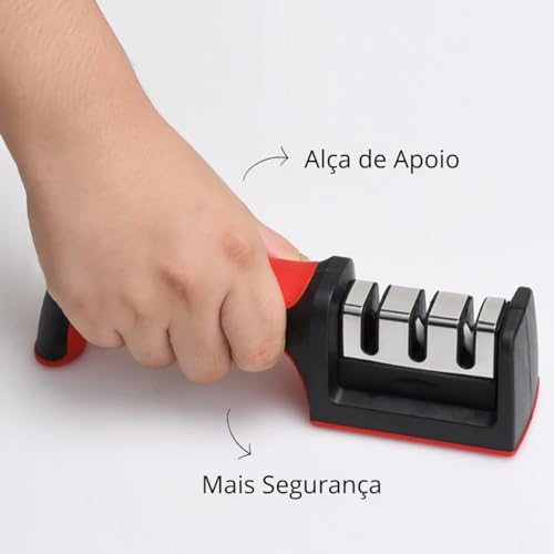 Afiador e Amolador Manual de Facas e Tesouras Profissional em 3 Estágios Precisão, Segurança e Durab