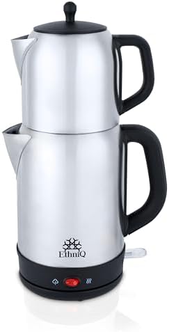 Ethniq TeaVibe Electric Turkish Tea Maker - Stainless Steel 120V Double Pot Kettle & Infuser, Boil-Dry Protection, Auto Shut-Off & Keep Warm Function, 1.7L Kettle + 1L Teapot Capacity