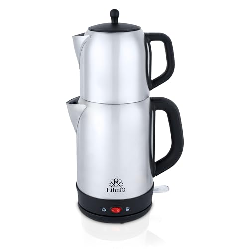 Ethniq TeaVibe Electric Turkish Tea Maker - Stainless Steel 120V Double Pot Kettle & Infuser, Boil-Dry Protection, Auto Shut-Off & Keep Warm Function, 1.7L Kettle + 1L Teapot Capacity by ETHNIQ - Used condition - US$76.49