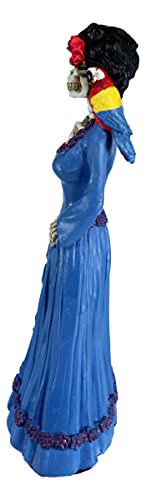 Ebros Day Of The Dead Lady Rosa In Traditional Floral Blue Dress With Scarlet Macaw Parrot Skeleton Figurine Ossuary Macabre Skulls Skeletons Sculpture #TOP2