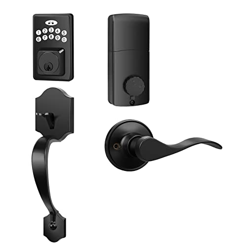 Tinewa Electronic Smart Keypad Door Deadbolt, Front Door Handle Sets, Keyless Entry Door Deadbolt With Lever Handle, Digital Keypad Deadbolt, Code Door Lock, Easy Installation,Mattle Black #TOP15