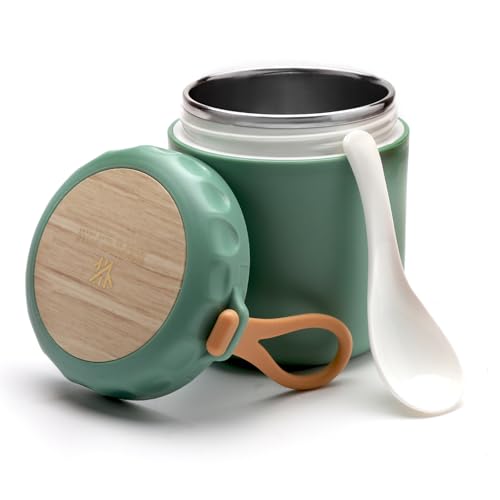 TNSLAND Termo para Comida 400ml, Termo Solidos Bebe con Cuchara, Termo Bebe Solidos con Correa para la Muñeca, Termo Papillero Bebe Acero Inoxidable Termo Comida Caliente Bebe para Sopas Yogur Helado
