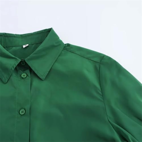 Kiioouu Women's Casual Collar Short Sleeve Short Shirt Wide Swing Midi Half Skirt Set3