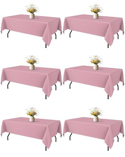 Image of Niuara Pink Polyester Table Cloth, 6 Pack, 60 x 84 in | Rectangle, 5 ft Tables, Washable, Wrinkle Resistant, Heat-Proof, Weddings Parties