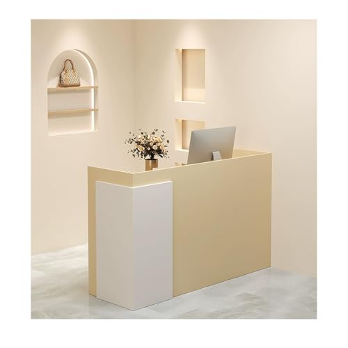 カウンター付き受付デスク、ロック可能な引き出しとキーボードトレイとケーブルグロメットを備えたフロントデスク受付カウンター、小売店のチェックアウト、オフィス、ショップ、サロン用(J,L120cm/47.2in)