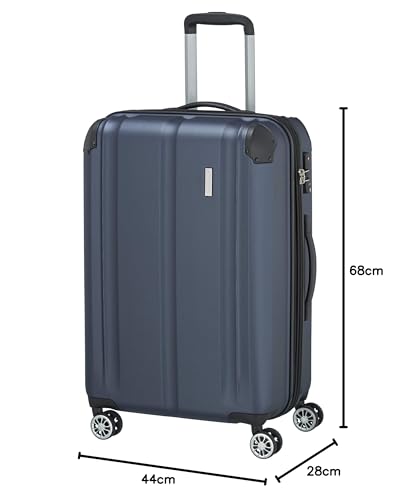Travelite Hartschalenkoffer mittelgroß, erweiterbar, 4 Rollen, City, Trolley mit kratzfester Oberfläche, TSA Schloss, Dehnfalte, 68 cm, 78-86 Liter