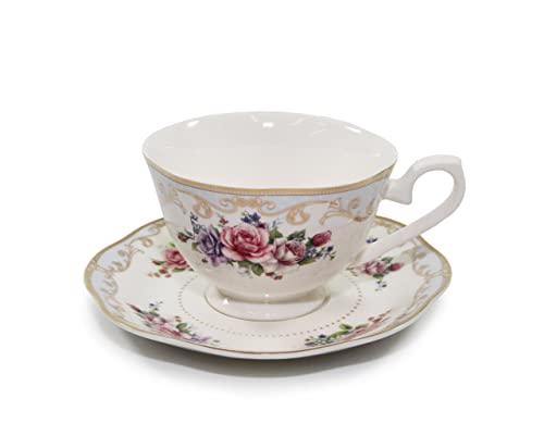 Royalty Porcelain "Ruby Rose" 5-Piece White And Gold Floral Dinnerware Set, 24K Gold-Plated, Porcelain, Service For 1 #TOP1