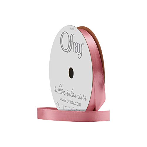 Image of Berwick Offray 360088 3 /8 inch Wide Single Face Satin Ribbon, Coral Rose Pink, 6 Yds