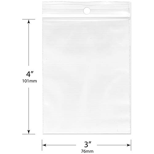 Plymor Zipper Reclosable Plastic Bags, 2 Mil With Hang-Hole, 3" X 4" (Case Of 1000) #TOP1
