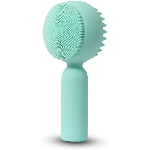 Silicone Facial Cleansing Brush 2 in 1 Silicone Facial Scrubber Manual Exfoliating Facial Brush Face Cleanser Face Exfoliator Ultrafine Bristles for Sensitive Skin Easy to Clean Lather Well (Green) Cover