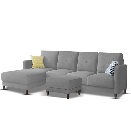 Image of Baloney LHS 6 Seater L Shape Sofa Set with Center Table for Living Room (Grey Fabric) Premium Fabric Sofa