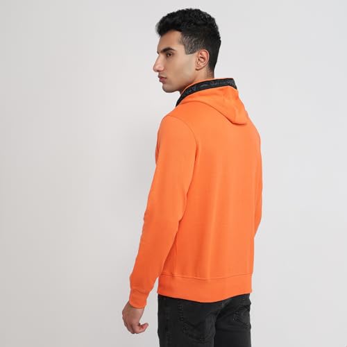 Image of Park Avenue Men Slim Fit Solid Pattern Cotton Polyester Blend Full Sleeve Hooded Casual Sweatshirt