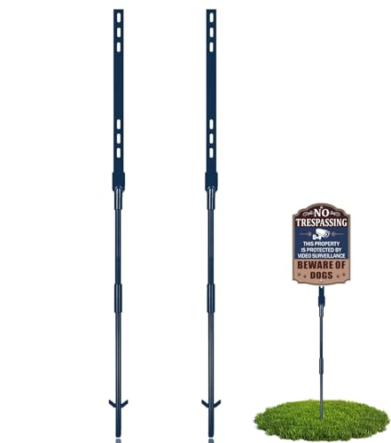 2Pcs Yard Sign Stakes Metal 49 Inch Adjustable Signs Holder, for Ground Lawn Outdoor Parking Garden Stop Durable with Hardware Rust-Proof Rust, Wind & Dust Resistant Sturdy Blue