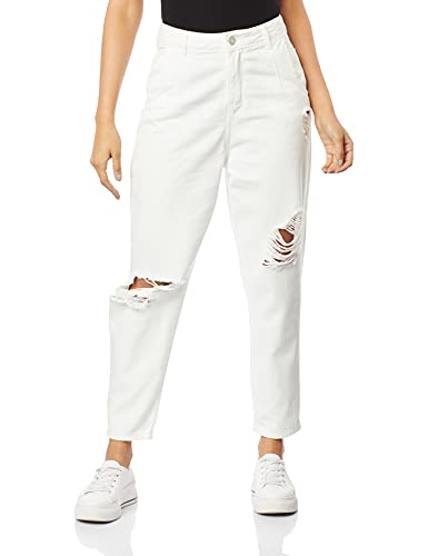 Calça jeans slouchy, Feminino, Off white, 38