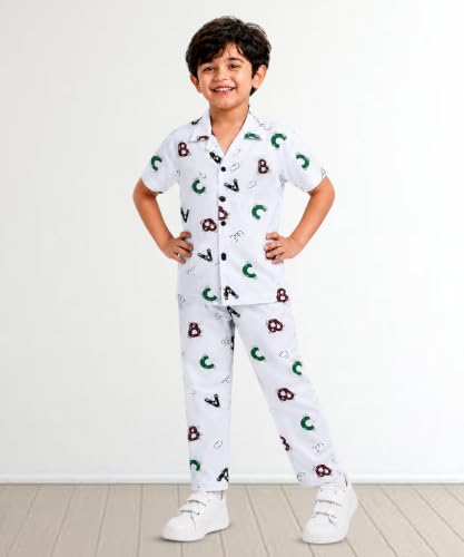 Image of 3BROS Unisex Pure Cotton Short Sleeve Kids Night Dress for Boys & Girls Nightwear /Sleepsuit /Sleepwear /Loungewear Night Suit for Boys and Girls Top and Pyjama Combo Set
