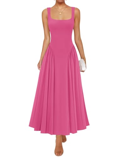 Image of ZESICA Womens 2026 Summer Sleeveless Square Neck Sundress Casual Long Flowy A Line Beach Vacation Maxi Dresses